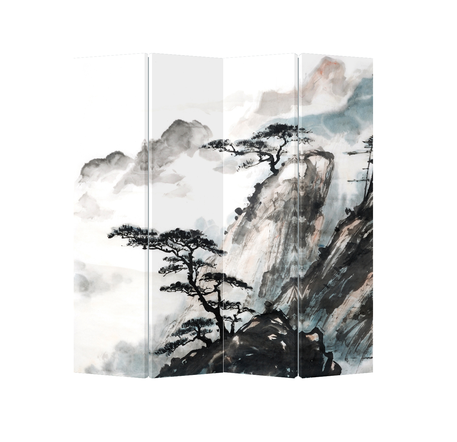 Oriental Room Divider Paravent  4 Panel Sanshui Mountain And Water
